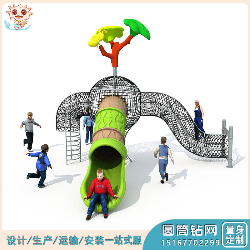乐图户外绳网攀爬设备-圆筒钻网